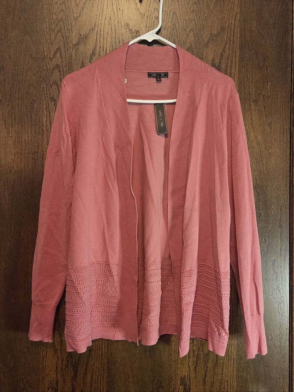 Lety & Me Coral Open-Front Knit Cardigan